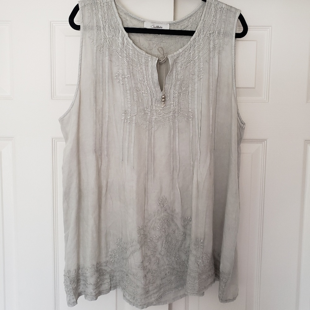 Plus sized Embroidered Sleeveless Blouse